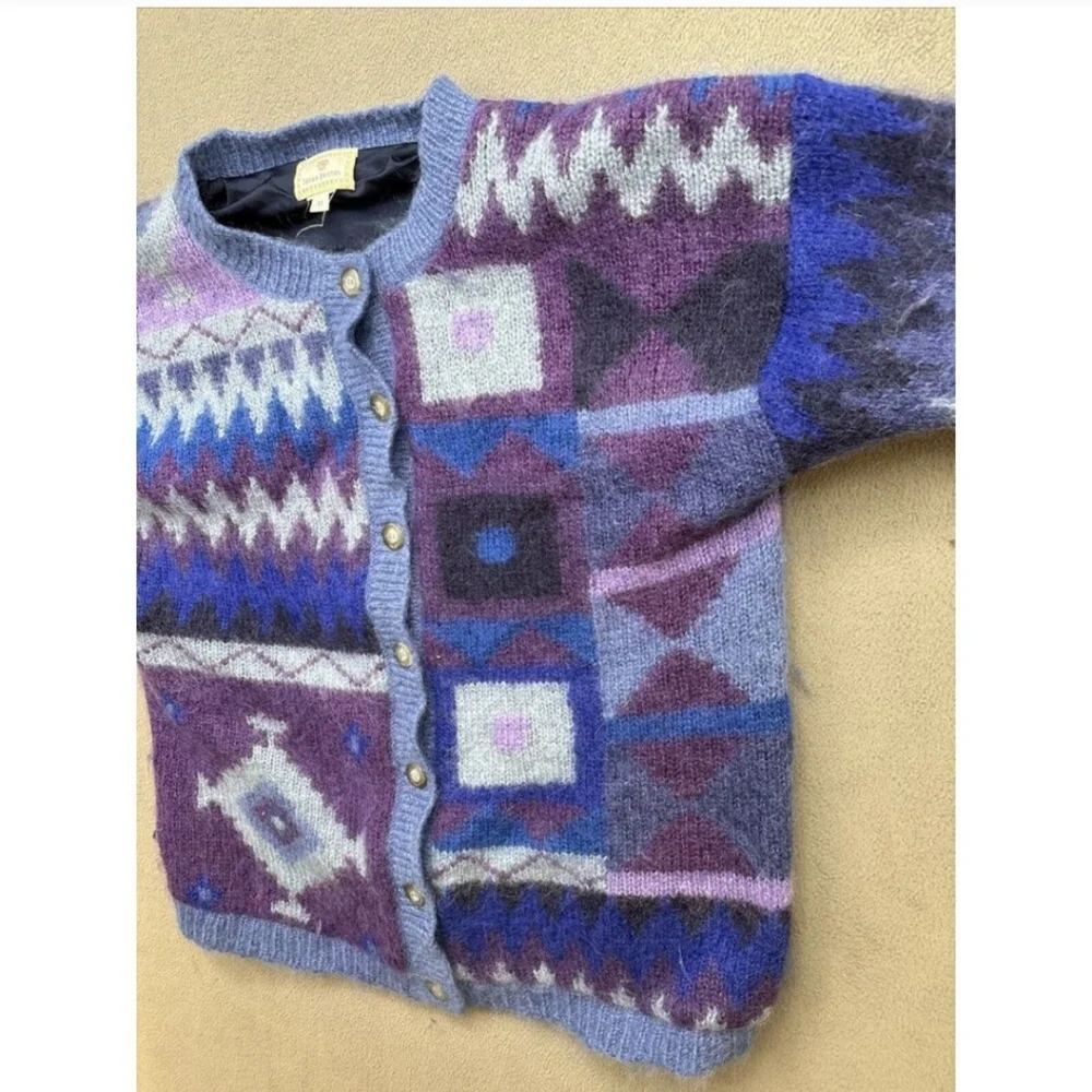 Vintage 1991 Susan Bristol Mohair Blend Whimasical Quirky Scandi Girl Cardigan - Picture 6 of 10